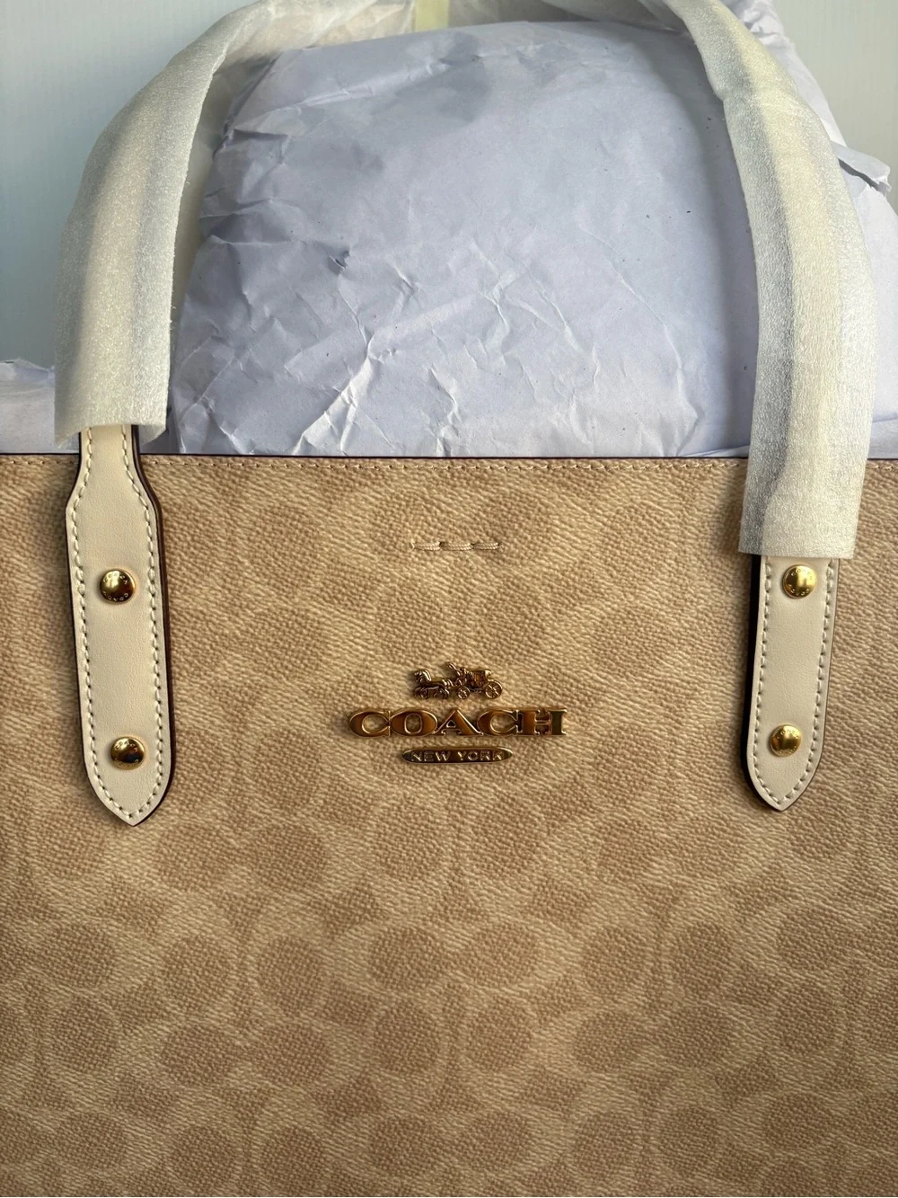 Coach Town Tote in Signature Coated Canvas # CBQ46 Khaki/Chalk Shoulder Bag XL